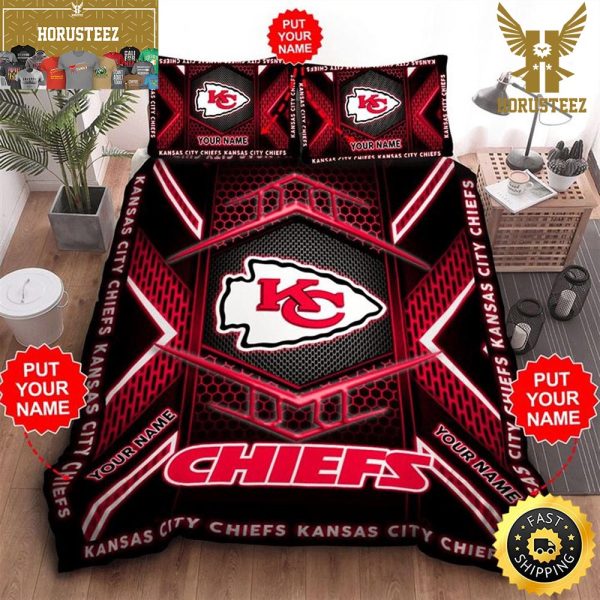 NFL Kansas City Chiefs Custom Name Black Red King And Queen Luxury Bedding Set