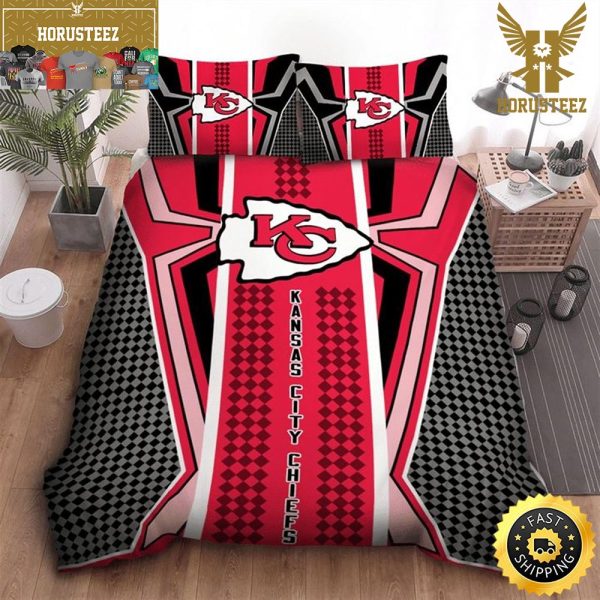 NFL Kansas City Chiefs Red Black King And Queen Luxury Bedding Set
