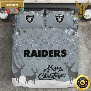 NFL Las Vegas Raiders Silver Merry Christmas King And Queen Luxury Bedding Set