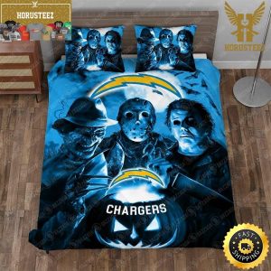 NFL Los Angeles Chargers Halloween Blue Night King And Queen Luxury Bedding Set
