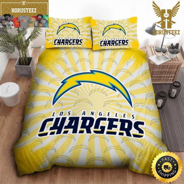 NFL Los Angeles Chargers Light Gold King And Queen Luxury Bedding Set