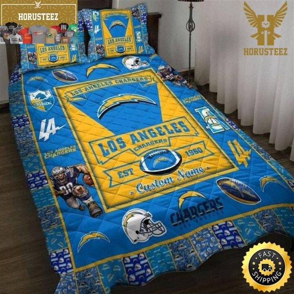 NFL Los Angeles Chargers Powder Blue Est 1960 King And Queen Luxury Bedding Set