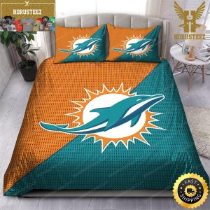 NFL Miami Dolphins Aqua Orange King And Queen Luxury Bedding Set