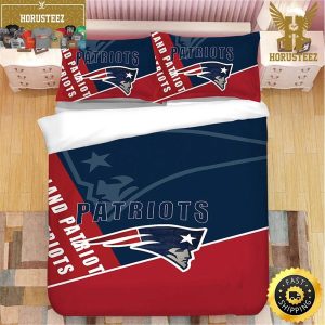 NFL New England Patriots Dark Blue Red King And Queen Luxury Bedding Set