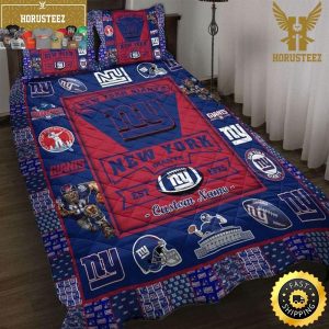 NFL New York Giants Custom Name Blue Red King And Queen Luxury Bedding Set