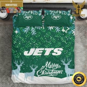 NFL New York Jets Green Christmas King And Queen Luxury Bedding Set