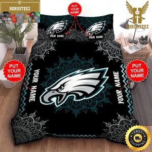 NFL Philadelphia Eagles Custom Name Dark Green King And Queen Luxury Bedding Set