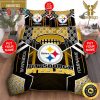 NFL Pittsburgh Steelers Black Golden Logo King And Queen Luxury Bedding Set