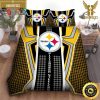 NFL Pittsburgh Steelers Custom Name Black Golden Logo King And Queen Luxury Bedding Set