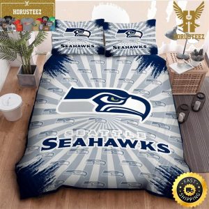 NFL Seattle Seahawks Grey Navy King And Queen Luxury Bedding Set