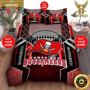 NFL Tampa Bay Buccaneers Custom Name Black Red King And Queen Luxury Bedding Set