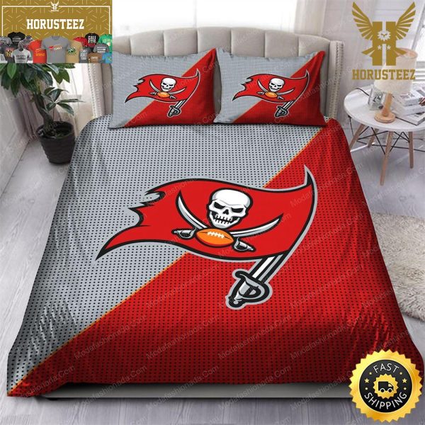 NFL Tampa Bay Buccaneers Grey Red King And Queen Luxury Bedding Set