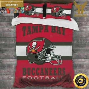 NFL Tampa Bay Buccaneers Helmet Red White King And Queen Luxury Bedding Set