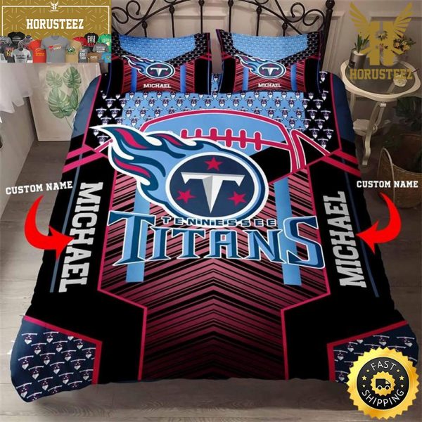 NFL Tennessee Titans Custom Name Black Blue King And Queen Luxury Bedding Set