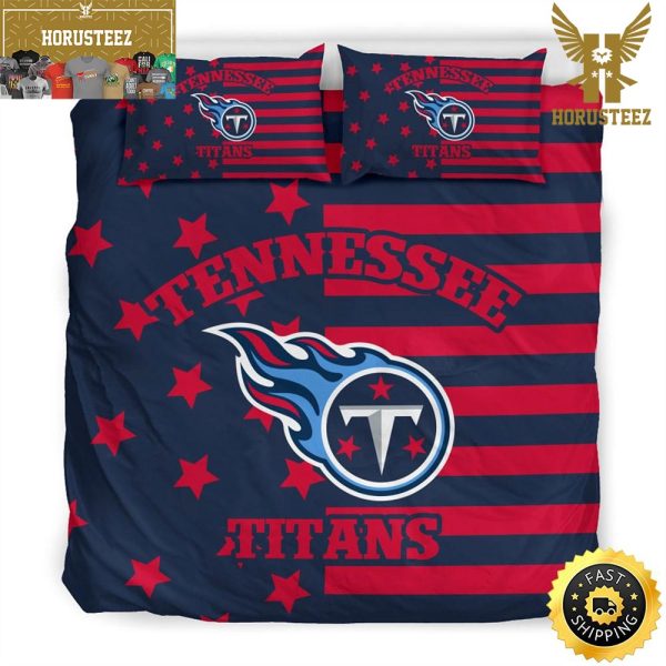 NFL Tennessee Titans Red Navy Blue King And Queen Luxury Bedding Set