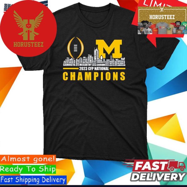 Official Michigan Wolverines 2023 CFP National Champions City Skyline Players Name Unisex T-Shirt