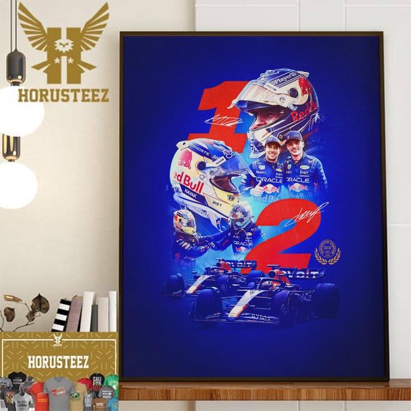 Oracle Red Bull Racing F1 Team 2024 Max Verstappen And Checo Sergio Perez Signature Wall Decorations Poster Canvas