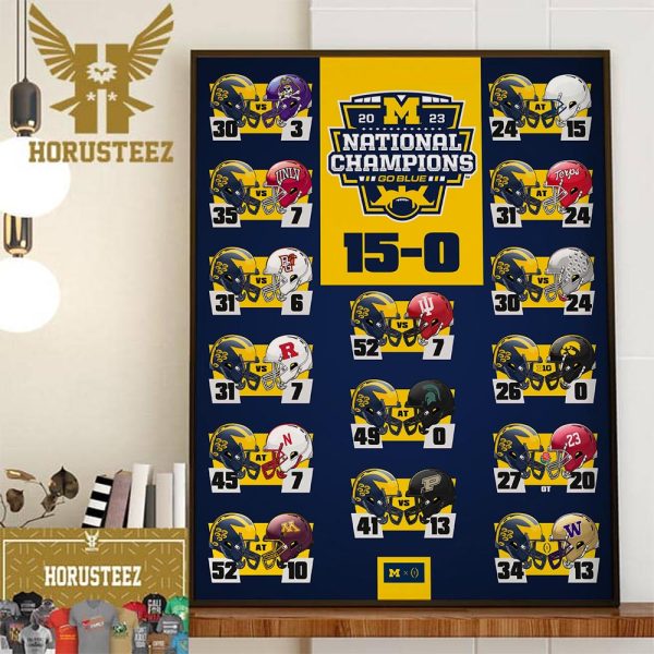 Perfect Season 15 Battles 15 Victories For Michigan Wolverines Football Go Blue 2023 National Champions Wall Decor Poster Canvas