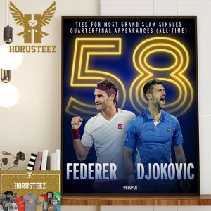 Roger Federer And Novak Djokovic 58 Tied For Most Grand Slam Singles Quarterfinal Appearances Wall Decor Poster Canvas