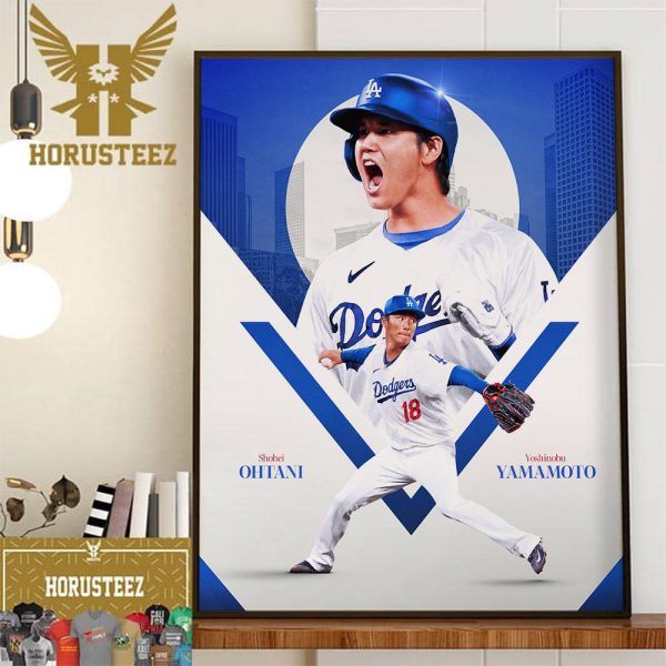 Shohei Ohtani And Yoshinobu Yamamoto Samurai Japan x Los Angeles Dodgers Edition MLB Team Wall Decorations Poster Canvas