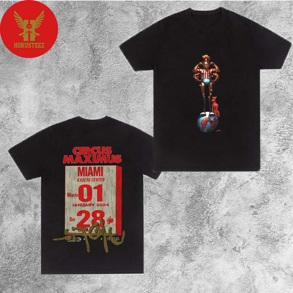 Travis Scott Utopia Circus Maximus Tour At Miami Kaseya Center On January 28th 2024 Limited Edition Merchandise Two Sides Unisex T-Shirt