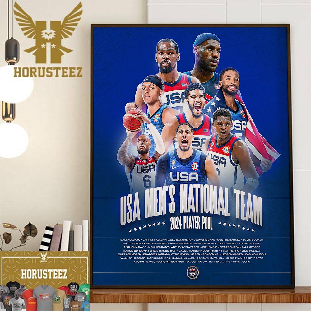 USA Basketball Mens National Team 2024 The Paris Player Pool Wall Decor Poster Canvas