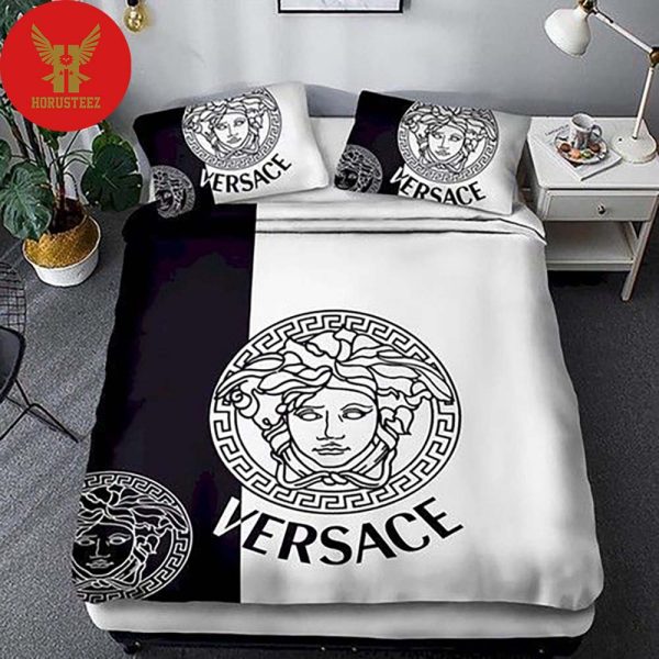 Versace Black White Fashion Logo Luxury Brand Merchandise Bedding Set