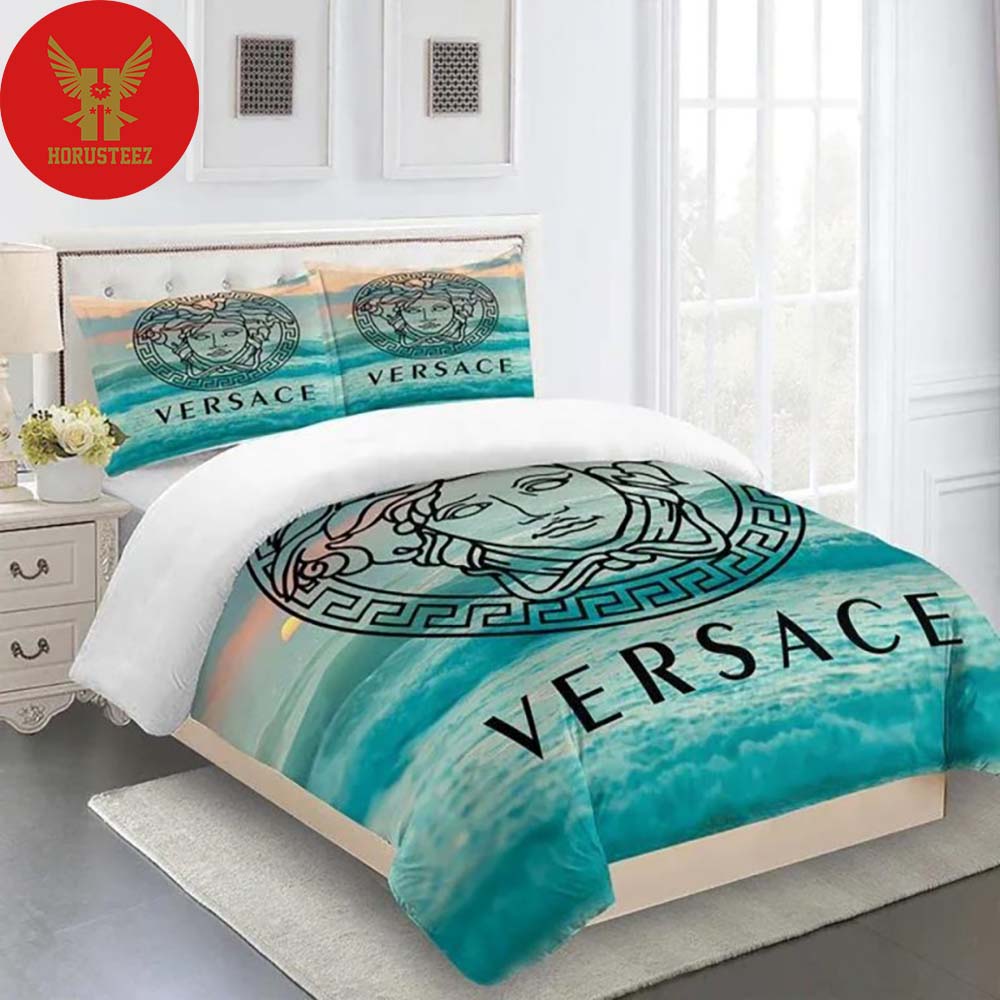 Versace Blue Sea Logo Brand Bedding Set