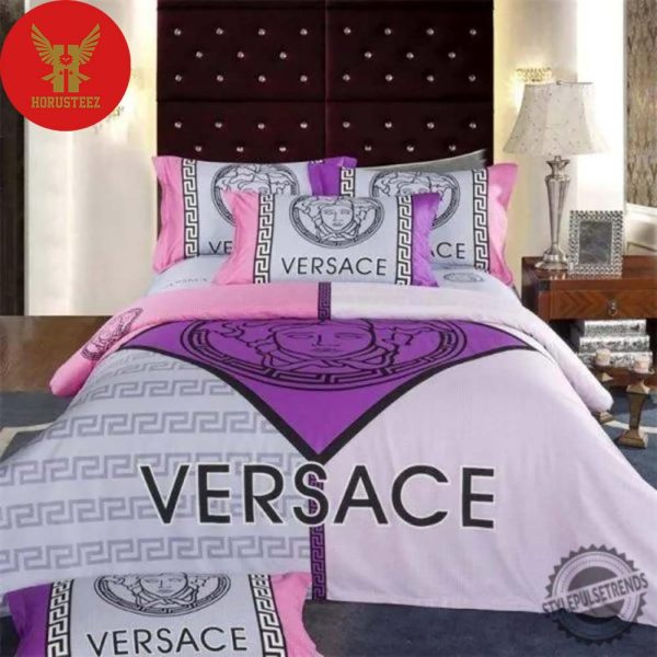 Versace Pink Purple S Logo Brand Bedding Set