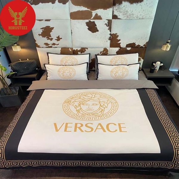 Versace White Golden Logo Luxury Brand Merchandise Bedding Set