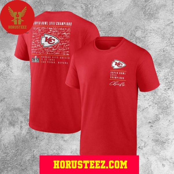Kansas City Chiefs Fanatics Branded Super Bowl LVIII Champions Roster Autograph Signing Two Sides Unisex T-Shirt