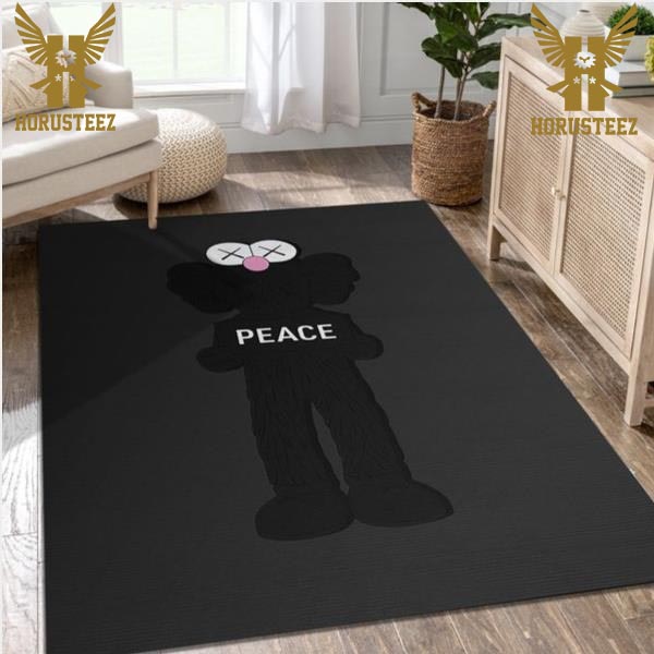 Kaws Peace Black Background Luxury Brand Collection Area Rug Living Room Carpet Home Decor