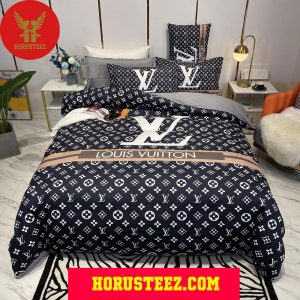 Louis Vuitton Black And White Pattern Logo Duvet Cover Bedroom Sets Luxury Brand Bedding Bedding Sets