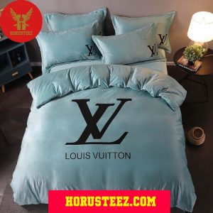 Louis Vuitton Black Logo And Light Blue Duvet Cover Louis Vuitton Bedroom Sets Luxury Brand Bedding Sets