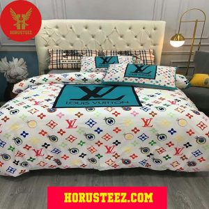 Louis Vuitton Black Logo Colorful Pattern Duvet Cover Bedroom Sets Luxury Brand Bedding Bedding Sets