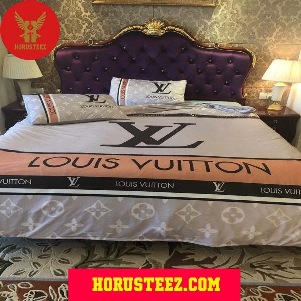Louis Vuitton Black Logo Grey Duvet Cover Bedroom Sets Luxury Brand Bedding Bedding Sets