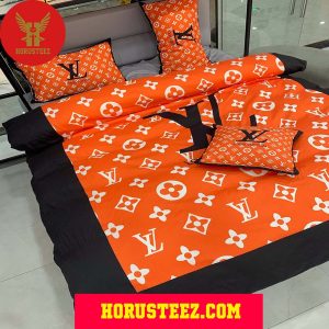 Louis Vuitton Black Logo Orange Pillow Duvet Cover Bedroom Sets Luxury Brand Bedding Bedding Sets