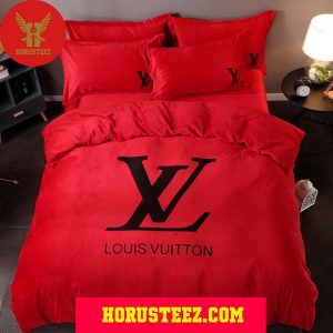 Louis Vuitton Black Logo Red Pillow And Duvet Cover Bedroom Sets Luxury Brand Bedding Bedding Sets