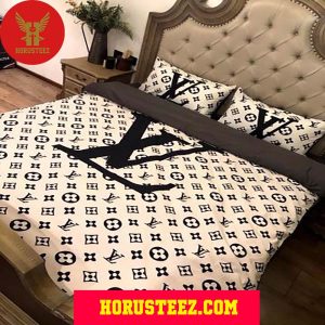 Louis Vuitton Black Pattern Logo White Duvet Cover Bedroom Sets Luxury Brand Bedding Bedding Sets