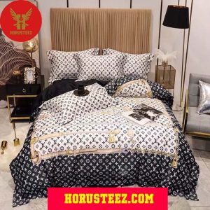 Louis Vuitton Black Pattern White Duvet Cover Bedroom Sets Luxury Brand Bedding Bedding Sets