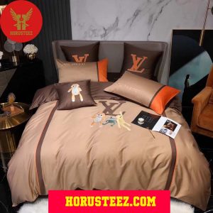 Louis Vuitton Brown Logo Light Brown Pillow Duvet Cover Bedroom Sets Luxury Brand Bedding Bedding Sets