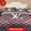 Louis Vuitton Brown Pattern And Logo Duvet Cover Bedroom Sets Luxury Brand Bedding Bedding Sets