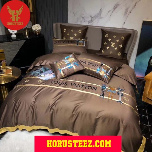 Louis Vuitton Brown Pillow And Duvet Cover Bedroom Sets Luxury Brand Bedding Bedding Sets