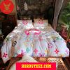 Louis Vuitton Colorful Pattern Gold Logo White Duvet Cover Bedroom Sets Luxury Brand Bedding Bedding Sets