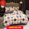 Louis Vuitton Colorful Pattern Gold Logo White Duvet Cover Bedroom Sets Luxury Brand Bedding Bedding Sets