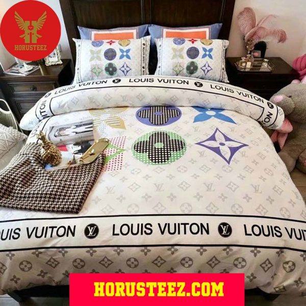 Louis Vuitton Colorful Pattern White Duvet Cover Bedroom Sets Luxury Brand Bedding Bedding Sets