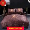 Louis Vuitton Gold Logo Brown Pillow Duvet Cover Bedroom Sets Luxury Brand Bedding Bedding Sets