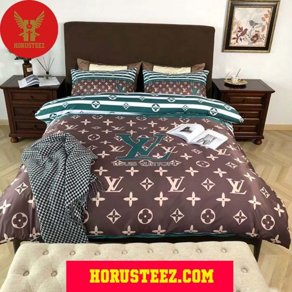 Louis Vuitton Jade Logo Brown Pillow Duvet Cover Bedroom Sets Luxury Brand Bedding Bedding Sets