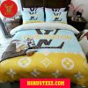 Louis Vuitton Light Brown Logo Brown Pillow And Duvet Cover Bedroom Sets Luxury Brand Bedding Bedding Sets
