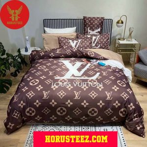 Louis Vuitton Light Brown Logo Brown Pillow And Duvet Cover Bedroom Sets Luxury Brand Bedding Bedding Sets